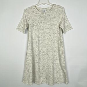 Katherine Barclay Shift Dress S Short Sleeve Crew Neck Cream Space Dye NEW